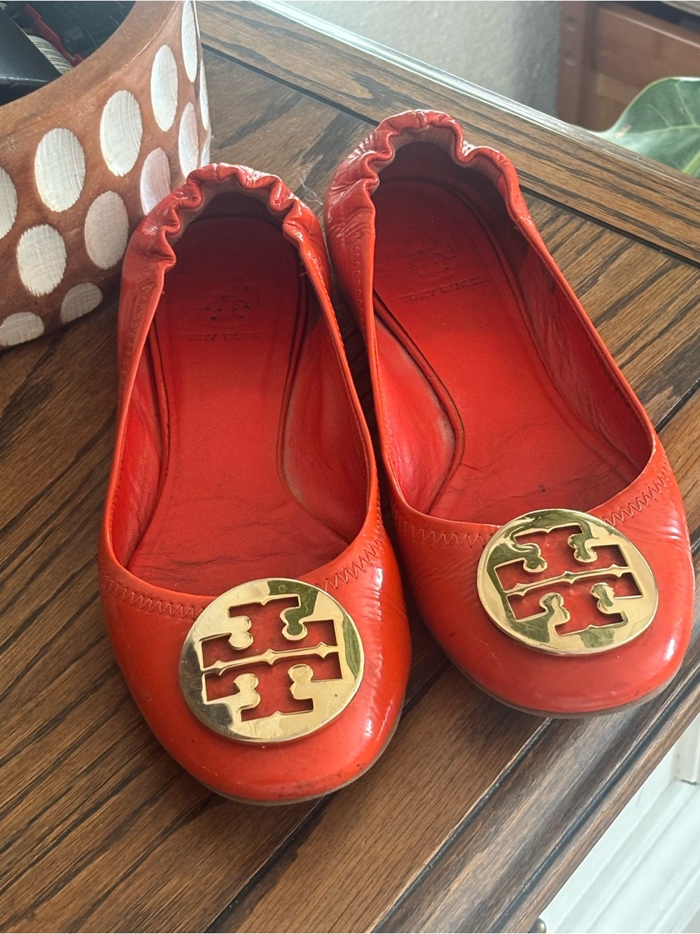 Tory Burch Orange Patent Logo Ballet Flats